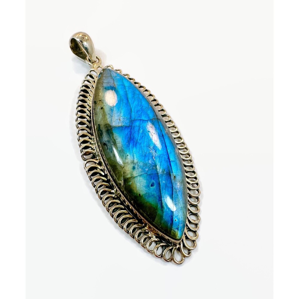 Labradorite Pendant, Sterling Silver, Artisan, Blue, Large Stone, Handcrafted